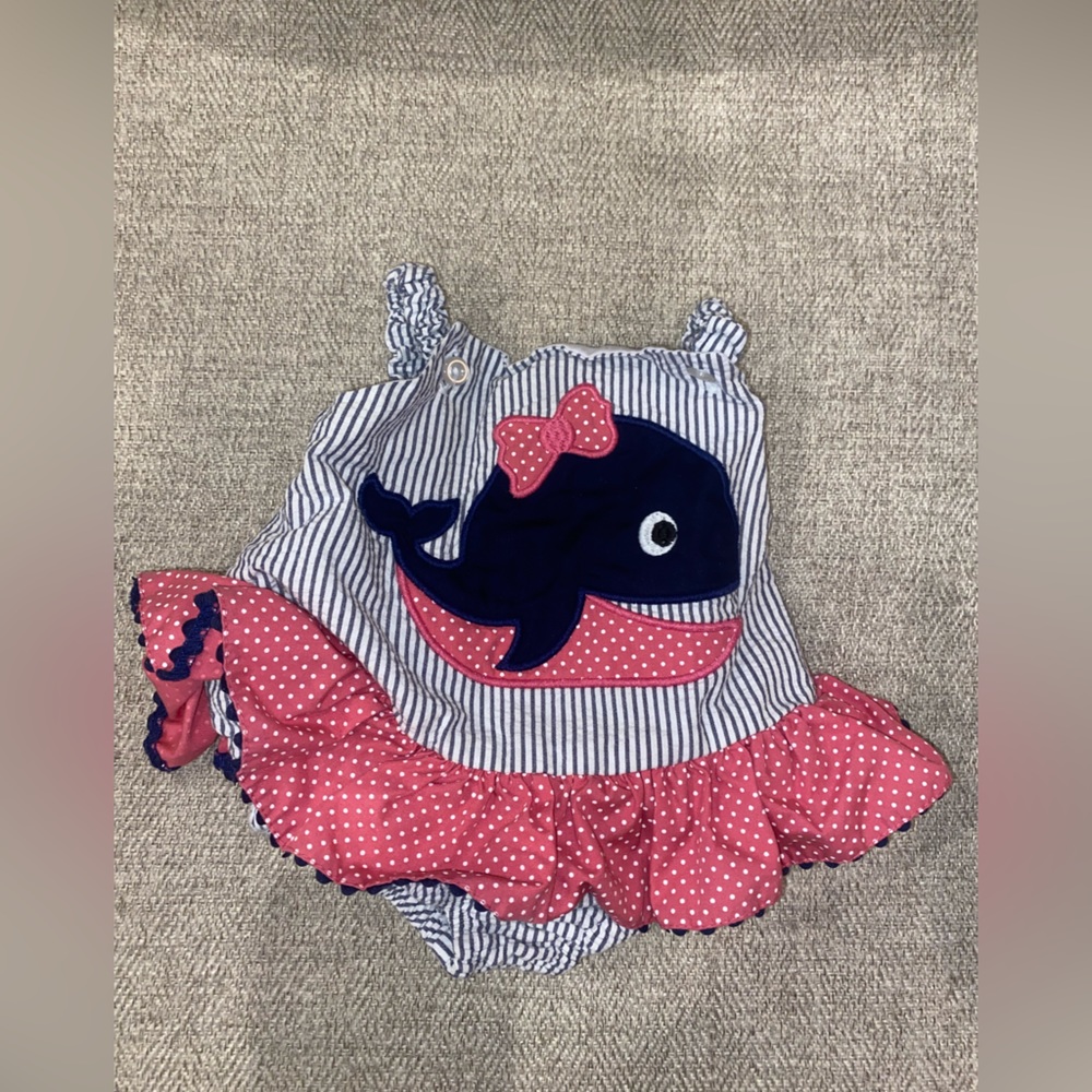 One piece whale seersucker swim